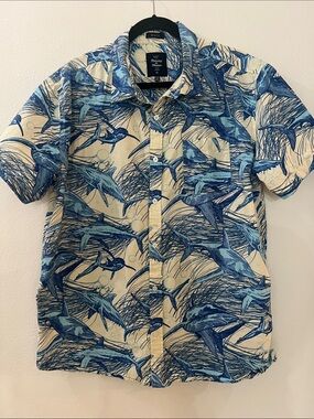 Artistry in motion Blue and Cream Shark-Print S / S Button Shirt XL slim fit